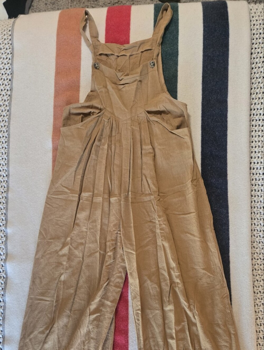 100% Cotton Wide Leg Overall Romper in Camel